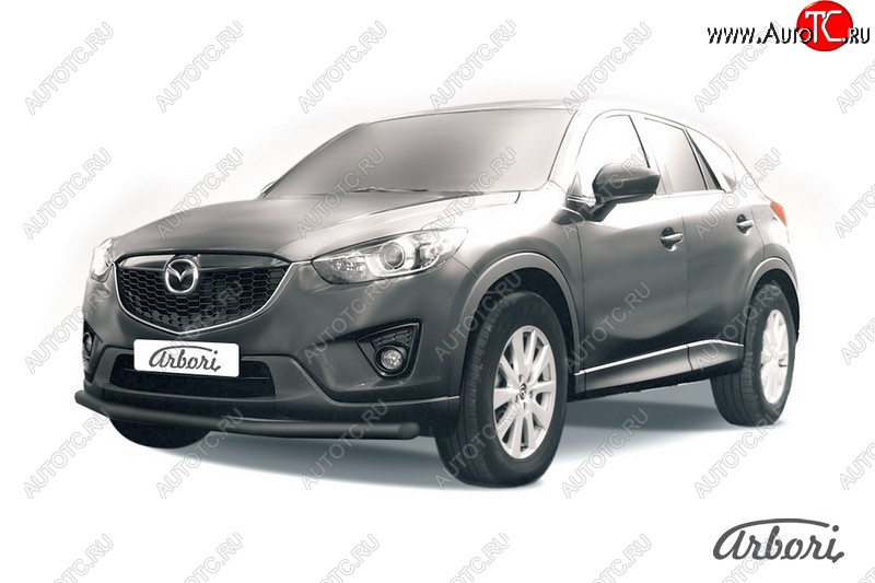 7 019 р. Защита переднего бампера Arbori (черная, 1 труба d57 mm). Mazda CX-5 KE дорестайлинг (2011-2014)  с доставкой в г. Таганрог