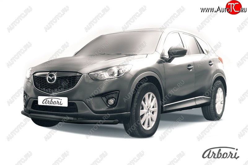 7 919 р. Защита переднего бампера Arbori (черная, 2 трубы d57 и 42 mm) Mazda CX-5 KE дорестайлинг (2011-2014)  с доставкой в г. Таганрог