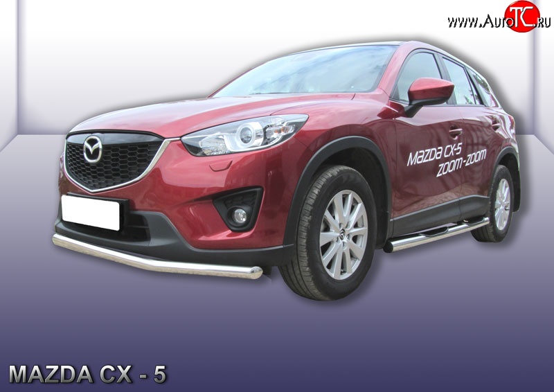 13 499 р. Одинарная защита переднего бампера из трубы диаметром 57 мм Slitkoff  Mazda CX-5  KE (2011-2017) дорестайлинг, рестайлинг (Нержавейка, Полированная)  с доставкой в г. Таганрог