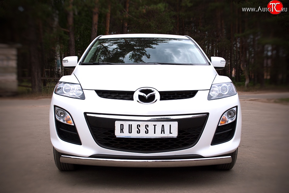 17 799 р. Защита переднего бампера (Ø75х42 мм, нержавейка) Russtal Mazda CX-7 ER рестайлинг (2010-2012)  с доставкой в г. Таганрог