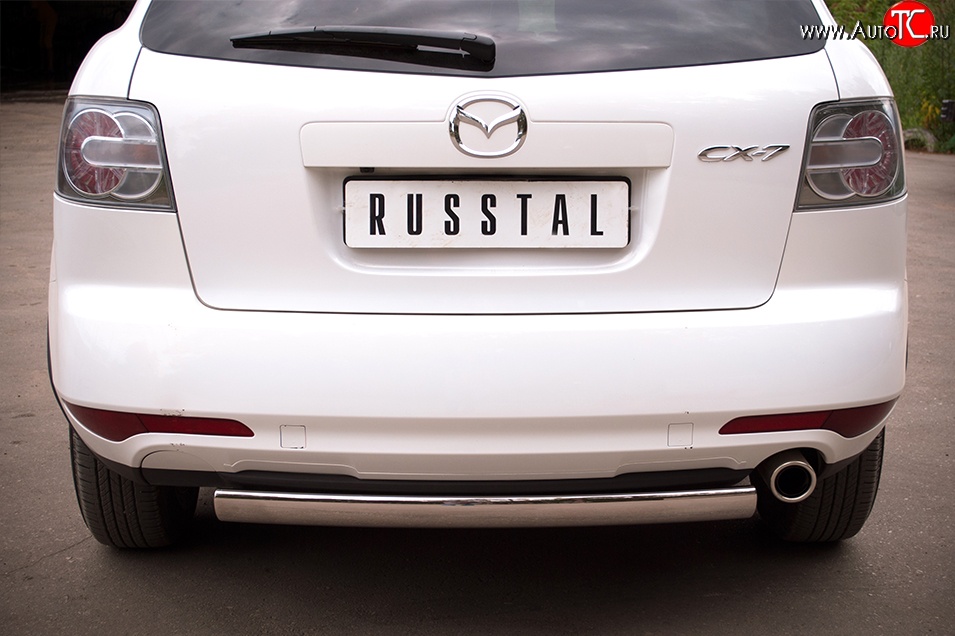 18 549 р. Защита заднего бампера (Ø75x42 мм, нержавейка) Russtal Mazda CX-7 ER рестайлинг (2010-2012)  с доставкой в г. Таганрог