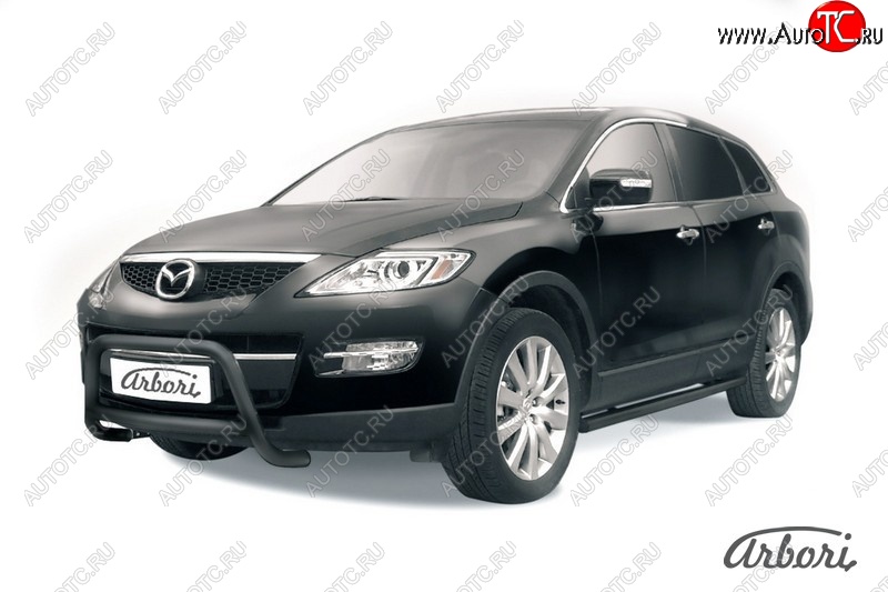 15 839 р. Защита переднего бампера Arbori (низкая, черная, 1 труба d57 mm). Mazda CX-9 TB дорестайлинг (2007-2009)  с доставкой в г. Таганрог