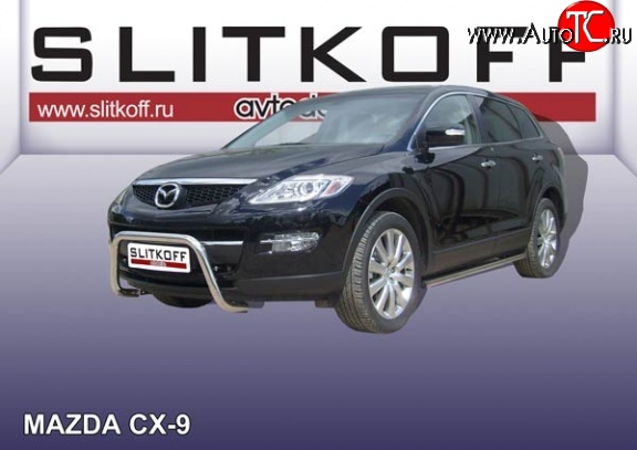 26 999 р. Усиленная защита переднего бампера из трубы диаметром 76 мм Slitkoff Mazda CX-9 TB дорестайлинг (2007-2009) (Нержавейка, Полированная)  с доставкой в г. Таганрог