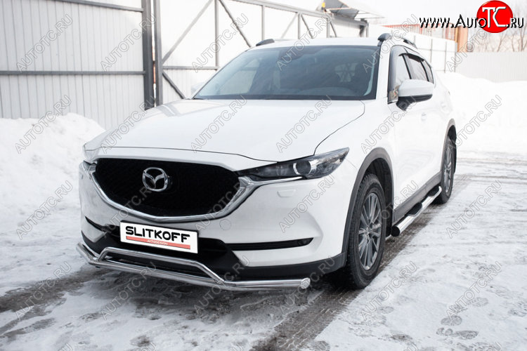 14 999 р. Защита переднего бампера Slitkoff (Ø 57+Ø 32, двойная).  Mazda CX-5  KF (2016-2025) (Нержавеющая сталь)  с доставкой в г. Таганрог