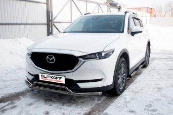 10 599 р. Защита переднего бампера Slitkoff (Ø 57+Ø 32, двойная).  Mazda CX-5  KF (2016-2025) (Сталь с полимерным покрытием. Цвет: серебристый)  с доставкой в г. Таганрог. Увеличить фотографию 1