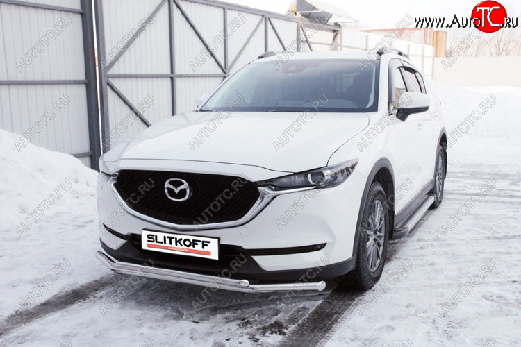 15 349 р. Защита переднего бампера Slitkoff (Ø 57+Ø 42, двойная).  Mazda CX-5  KF (2016-2025) (Нержавеющая сталь)  с доставкой в г. Таганрог