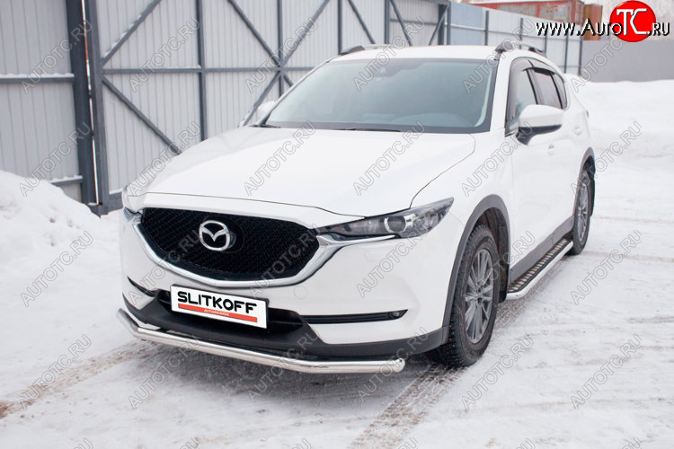 14 999 р. Защита переднего бампера Slitkoff (Ø 57 мм).  Mazda CX-5  KF (2016-2024) (Нержавеющая сталь)  с доставкой в г. Таганрог