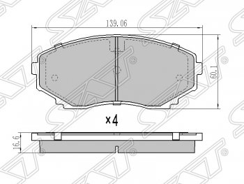 1 249 р. Колодки тормозные SAT (передние)  Mazda CX-7  ER (2006-2010), Mazda CX-9  TB (2007-2015), Mazda MPV  LY (2006-2016), Mitsubishi Pajero Sport  QE (2015-2021)  с доставкой в г. Таганрог. Увеличить фотографию 1