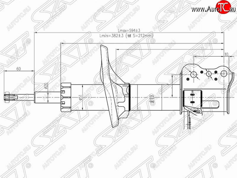 3 479 р. Правый амортизатор задний SAT Mazda 323/Familia седан BJ дорестайлинг (1998-2000)  с доставкой в г. Таганрог