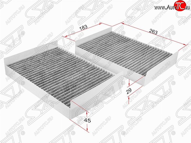 599 р. Фильтр салонный SAT (комплект, угольный, 263х183х45/29 mm)  Mercedes-Benz CL class  C216 - S class  W221  с доставкой в г. Таганрог