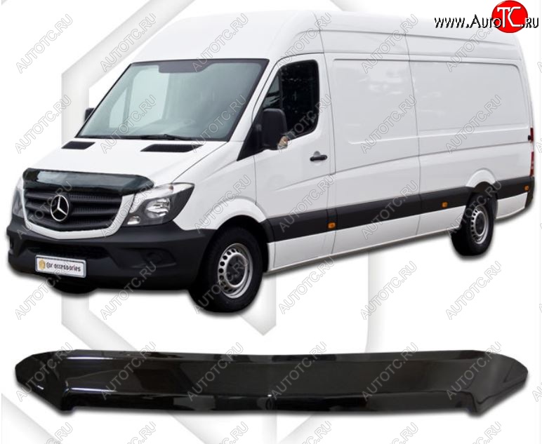 2 059 р. Дефлектор капота CA-Plastiс  Mercedes-Benz Sprinter  W906 (2014-2018) рестайлинг (Classic черный, Без надписи)  с доставкой в г. Таганрог