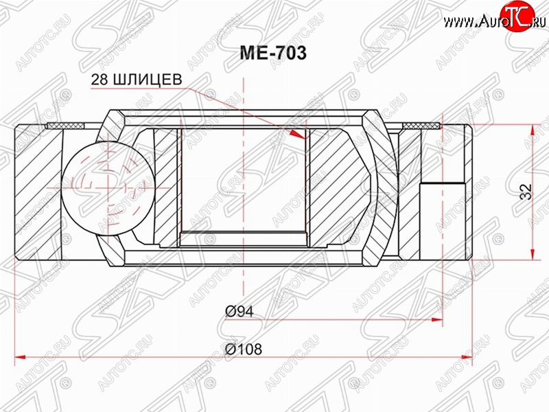 2 359 р. Шрус (внутренний) SAT (28*108 мм) Mercedes-Benz Vito W638 (1996-2003)  с доставкой в г. Таганрог