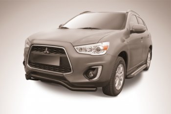 10 999 р. Защита переднего бампера d57 Slitkoff  Mitsubishi ASX (2013-2016) 1-ый рестайлинг (Цвет: серебристый)  с доставкой в г. Таганрог. Увеличить фотографию 1