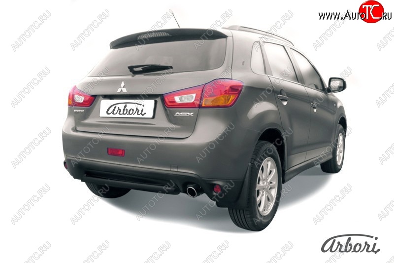 5 219 р. Защита заднего бампера Arbori (короткая, черная, 1 труба d57 mm). Mitsubishi ASX 1-ый рестайлинг (2013-2016)  с доставкой в г. Таганрог