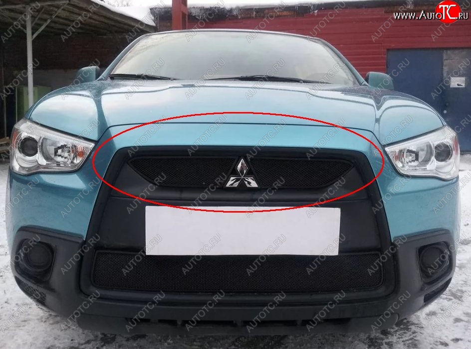 3 799 р. Защитная решётка в воздуховод автомобиля Russtal (черная) Mitsubishi ASX дорестайлинг (2010-2012)  с доставкой в г. Таганрог