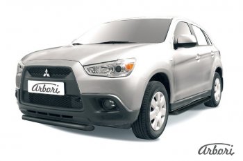 Защита переднего бампера Arbori (короткая, черная, 1 труба d57 mm). Mitsubishi ASX дорестайлинг (2010-2012)