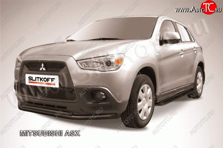 11 899 р. Защита переднего бампера из труб d57/d42 Slitkoff  Mitsubishi ASX (2010-2012) дорестайлинг (Цвет: серебристый)  с доставкой в г. Таганрог