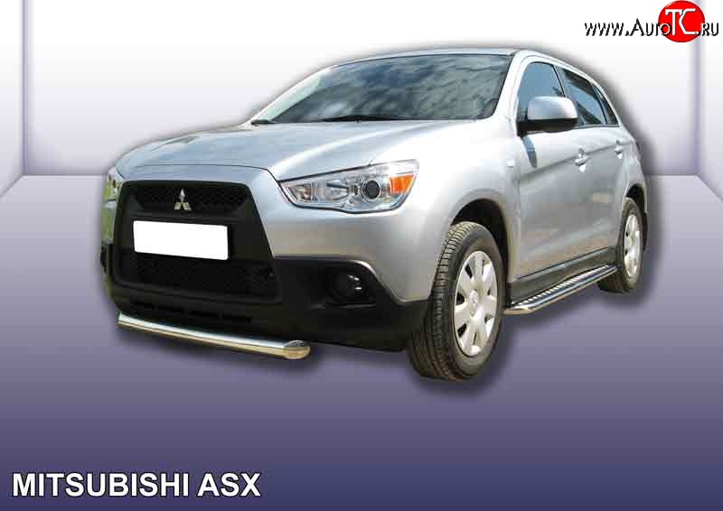 15 949 р. Защита переднего бампера из короткой трубы диаметром 76 мм Slitkoff  Mitsubishi ASX (2010-2012) дорестайлинг (Нержавейка, Полированная)  с доставкой в г. Таганрог