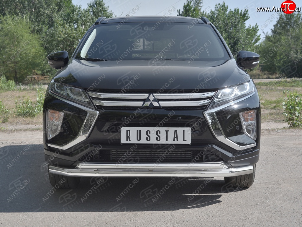 20 449 р. Защита переднего бампера (2 трубы Ø63 и 42 мм, нержавейка) SLITKOFF  Mitsubishi Eclipse Cross  GK (2017-2021) дорестайлинг  с доставкой в г. Таганрог