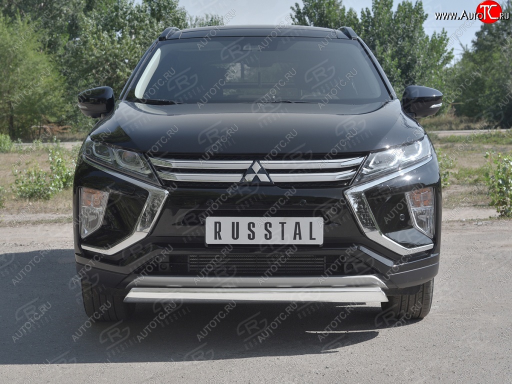 9 649 р. Защита переднего бампера (Ø75х42 мм, нержавейка) Russtal  Mitsubishi Eclipse Cross  GK (2017-2021) дорестайлинг  с доставкой в г. Таганрог