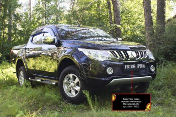 1 939 р. Защитная сетка решетки переднего бампера (шагрень) РА Mitsubishi L200 5 KK,KL дорестайлинг (2015-2019)  с доставкой в г. Таганрог. Увеличить фотографию 2