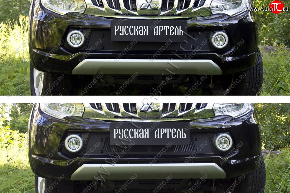 2 699 р. Зимняя заглушка решетки радиатора и переднего бампера RA  Mitsubishi L200  5 KK,KL (2015-2019) дорестайлинг (Поверхность шагрень)  с доставкой в г. Таганрог