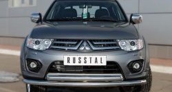 18 799 р. Защита переднего бампера (2 трубыØ63 мм, нержавейка) SLITKOFF  Mitsubishi L200  5 KK,KL (2015-2019) дорестайлинг  с доставкой в г. Таганрог. Увеличить фотографию 1