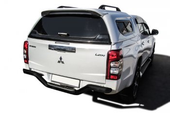 12 849 р. Защита заднего бампера Slitkoff (Ø 76 мм, с проступью, без бампера)  Mitsubishi L200  5 KK,KL (2015-2022) дорестайлинг, рестайлинг (Сталь с полимерным покрытием. Цвет: черный)  с доставкой в г. Таганрог. Увеличить фотографию 1