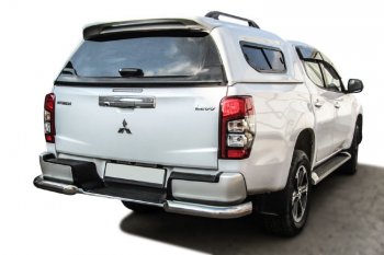 12 999 р. Защита заднего бампера Slitkoff (Ø 76 мм, уголки, с бампером)  Mitsubishi L200  5 KK,KL (2018-2022) рестайлинг (Нержавеющая сталь)  с доставкой в г. Таганрог. Увеличить фотографию 1