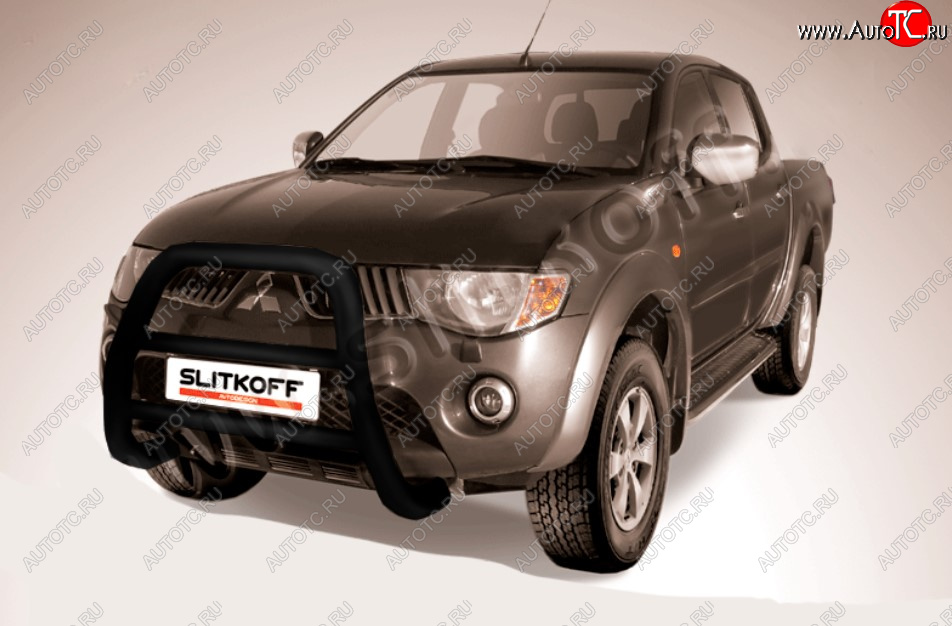 29 999 р. Защита переднего бампера Slitkoff (Ø76 мм, кенгурятник)  Mitsubishi L200  4 (2006-2014)  дорестайлинг (Цвет: черный)  с доставкой в г. Таганрог