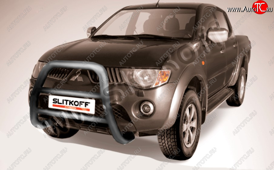 29 999 р. Защита переднего бампера Slitkoff (Ø76 мм, кенгурятник)  Mitsubishi L200  4 (2006-2014)  дорестайлинг (Цвет: серебристый)  с доставкой в г. Таганрог