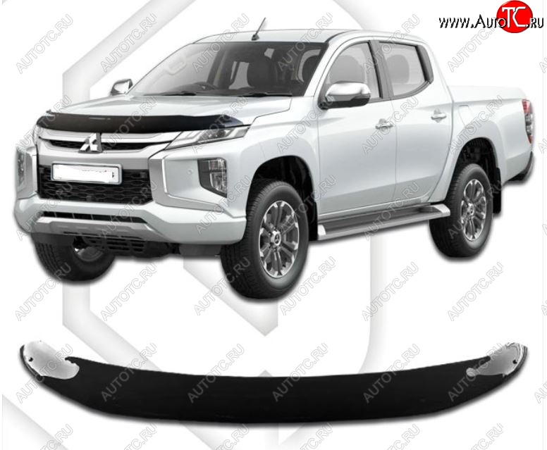 2 299 р. Дефлектор капота CA-Plastiс  Mitsubishi L200  5 KK,KL (2018-2022) рестайлинг (Classic черный, Без надписи)  с доставкой в г. Таганрог