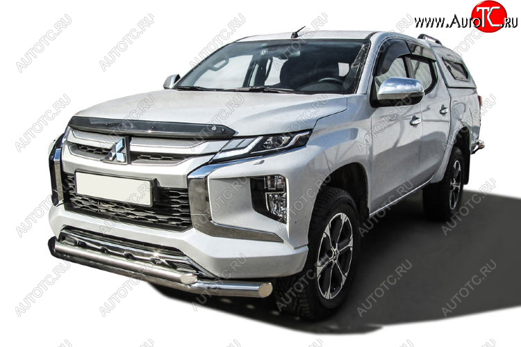 23 699 р. Защита переднего бампера Slitkoff (Ø 76+Ø 57, двойная)  Mitsubishi L200  5 KK,KL (2018-2022) рестайлинг (Нержавеющая сталь)  с доставкой в г. Таганрог