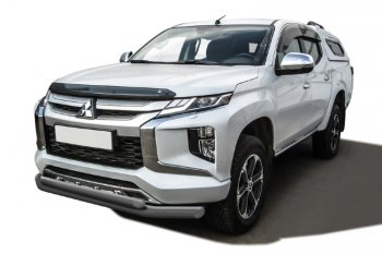 14 949 р. Защита переднего бампера Slitkoff (Ø 76+Ø 57, двойная)  Mitsubishi L200  5 KK,KL (2018-2022) рестайлинг (Сталь с полимерным покрытием. Цвет: серебристый)  с доставкой в г. Таганрог. Увеличить фотографию 1