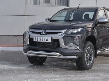 23 999 р. Защита переднего бампера (2 трубы Ø63 мм, нержавейка) SLITKOFF Mitsubishi L200 5 KK,KL рестайлинг (2018-2022)  с доставкой в г. Таганрог. Увеличить фотографию 2