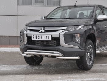 22 999 р. Защита переднего бампера (Ø63 с клыками, нержавейка) SLITKOFF  Mitsubishi L200  5 KK,KL (2018-2022) рестайлинг  с доставкой в г. Таганрог. Увеличить фотографию 2