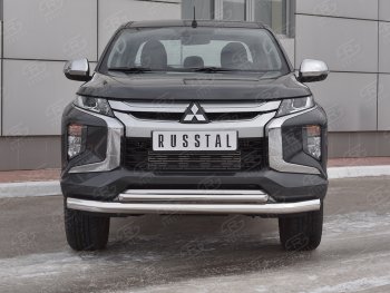 Защита переднего бампера (2 трубы Ø76 и 42 мм, нержавейка) SLITKOFF Mitsubishi (Митсубиси) L200 (л)  5 KK,KL (2018-2022) 5 KK,KL рестайлинг