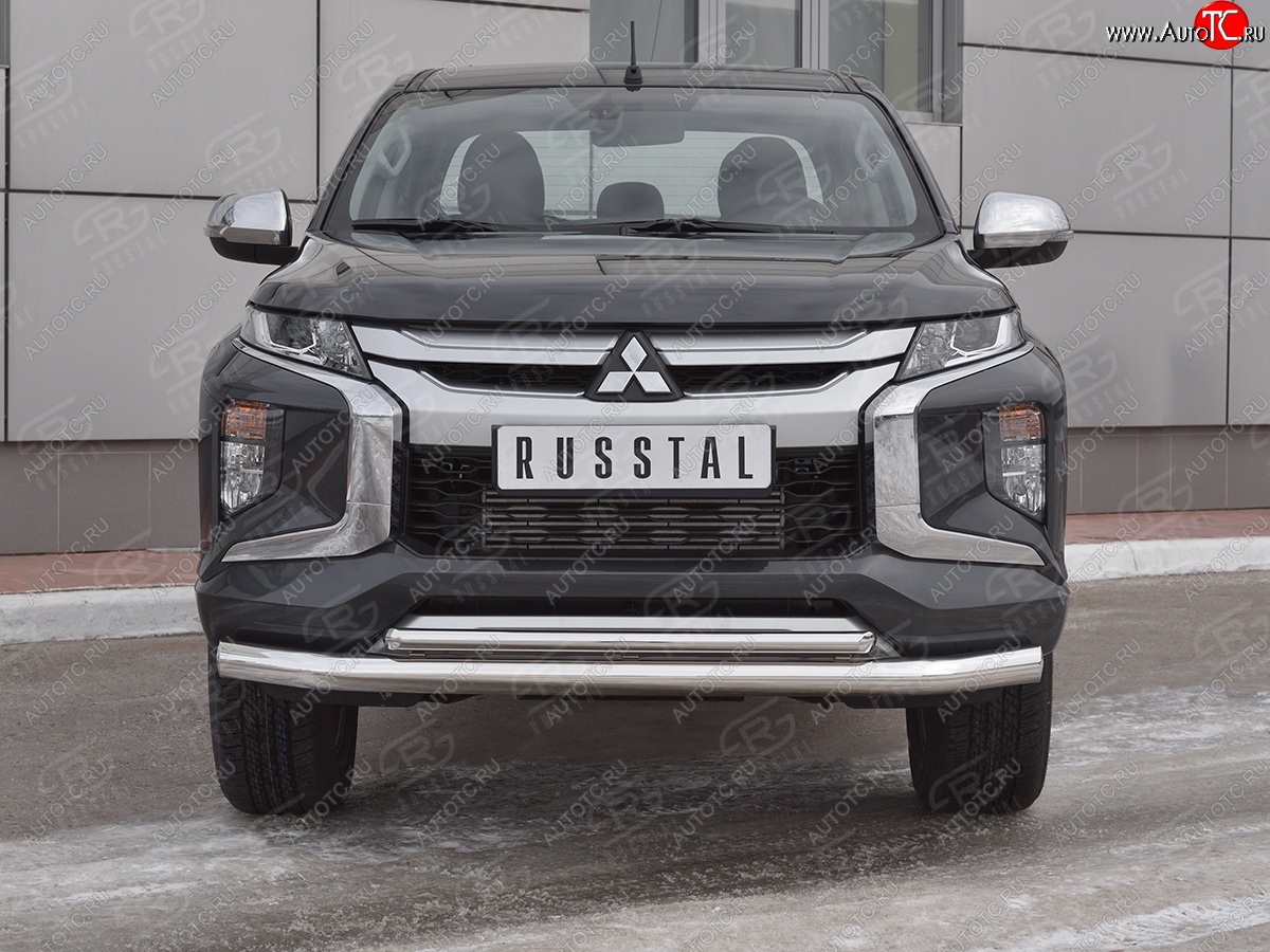 24 599 р. Защита переднего бампера (2 трубы Ø76 и 42 мм, нержавейка) SLITKOFF Mitsubishi L200 5 KK,KL рестайлинг (2018-2022)  с доставкой в г. Таганрог