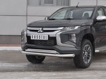 22 499 р. Защита переднего бампера (2 трубы Ø76 и 42 мм, нержавейка) SLITKOFF  Mitsubishi L200  5 KK,KL (2018-2022) рестайлинг  с доставкой в г. Таганрог. Увеличить фотографию 2