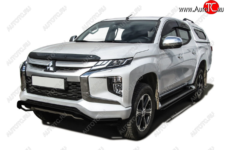 12 399 р. Защита переднего бампера Slitkoff (Ø 57 мм, волна).  Mitsubishi L200  5 KK,KL (2018-2022) рестайлинг (Сталь с полимерным покрытием. Цвет: черный)  с доставкой в г. Таганрог