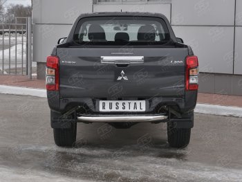 24 999 р. Защита заднего бампера (Ø63 мм, короткая) RUSSTAL  Mitsubishi L200  5 KK,KL (2018-2022) рестайлинг (Лист алюминиевый, труба - нержавейка)  с доставкой в г. Таганрог. Увеличить фотографию 1