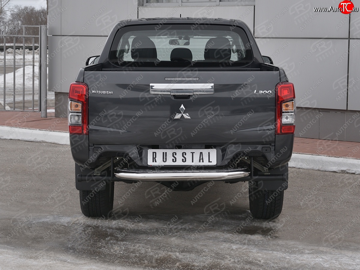 24 999 р. Защита заднего бампера (Ø63 мм, короткая) RUSSTAL  Mitsubishi L200  5 KK,KL (2018-2022) рестайлинг (Лист алюминиевый, труба - нержавейка)  с доставкой в г. Таганрог