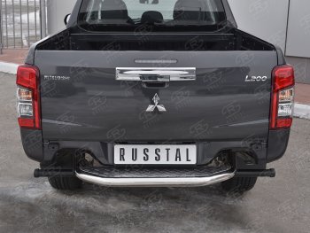 24 999 р. Защита заднего бампера (Ø63 мм, короткая) RUSSTAL  Mitsubishi L200  5 KK,KL (2018-2022) рестайлинг (Лист алюминиевый, труба - нержавейка)  с доставкой в г. Таганрог. Увеличить фотографию 2