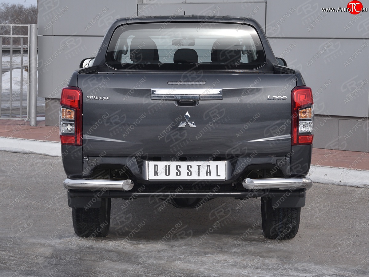 16 599 р. Защита заднего бампера (Ø76 мм уголки, нержавейка) SLITKOFF  Mitsubishi L200  5 KK,KL (2018-2022) рестайлинг  с доставкой в г. Таганрог