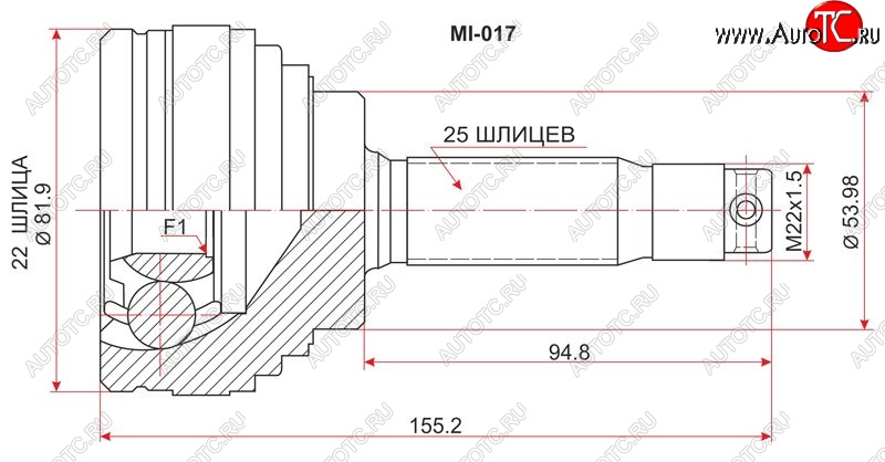 1 899 р. Шрус (наружный) SAT (22*25*54 мм)  Mitsubishi Libero (1992-1995)  дорестайлинг  с доставкой в г. Таганрог