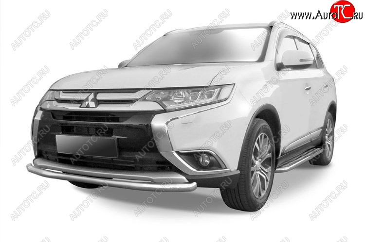 13 399 р. Защита переднего бампера Slitkoff (Ø 57 мм).  Mitsubishi Outlander  GF (2015-2018) 2-ой рестайлинг (Нержавеющая сталь)  с доставкой в г. Таганрог