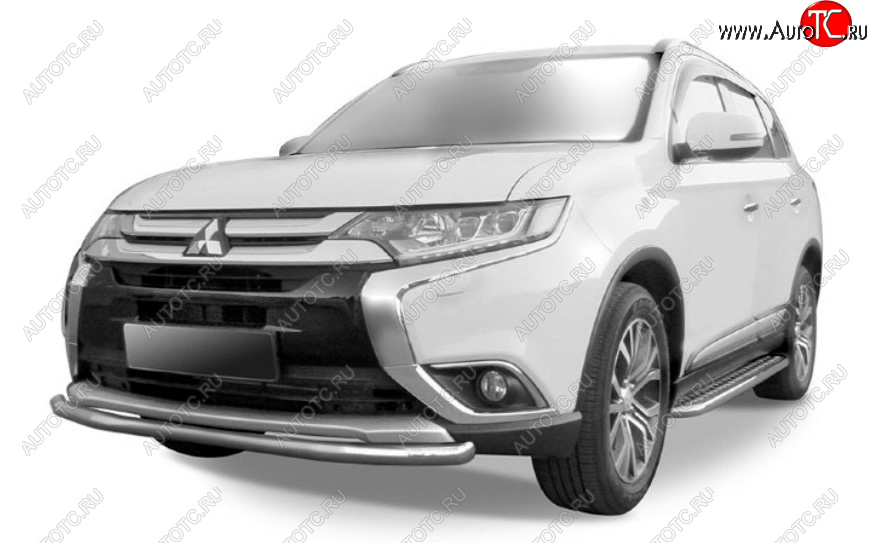 9 399 р. Защита переднего бампера Slitkoff (Ø 57 мм).  Mitsubishi Outlander  GF (2015-2018) 2-ой рестайлинг (Сталь с полимерным покрытием. Цвет: серебристый)  с доставкой в г. Таганрог