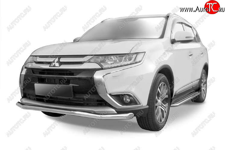 11 749 р. Защита переднего бампера Slitkoff (Ø 57 мм, волна)  Mitsubishi Outlander  GF (2015-2018) 2-ой рестайлинг (Цвет: серебристый)  с доставкой в г. Таганрог