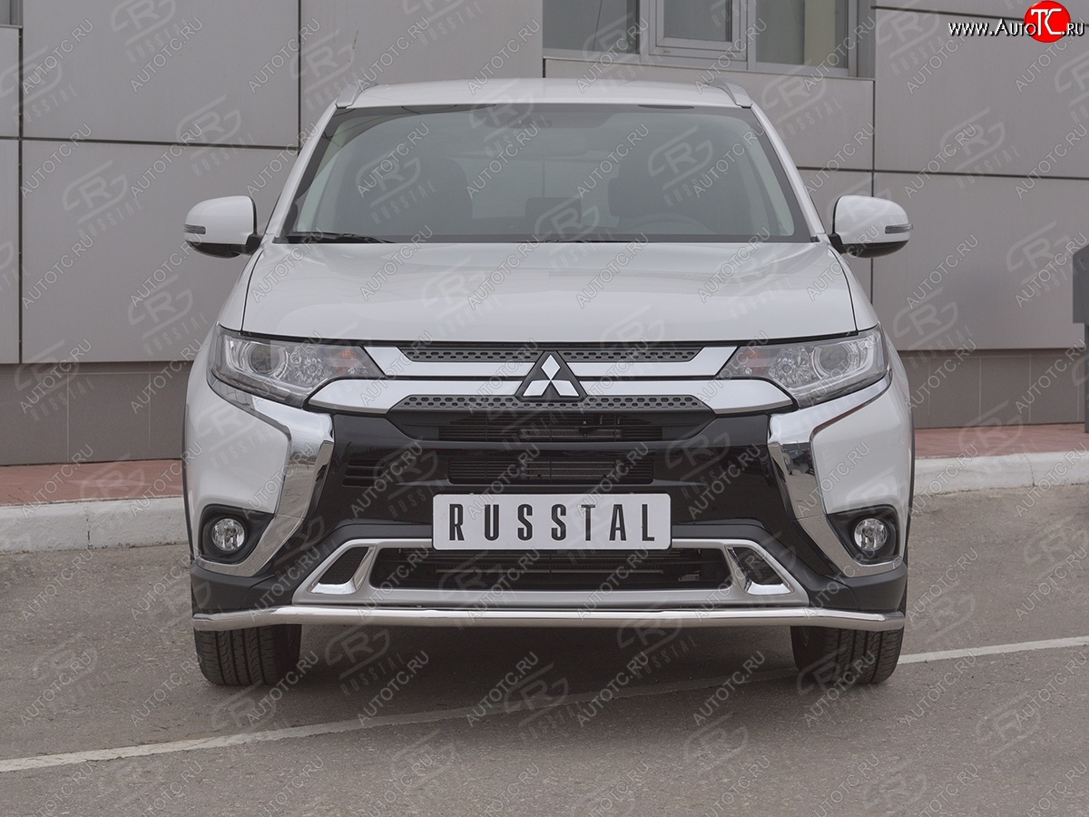 16 349 р. Защита переднего бампера (Ø42 мм, нержавейка) SLITKOFF Mitsubishi Outlander GF 3-ий рестайлинг (2018-2022)  с доставкой в г. Таганрог