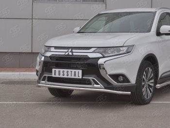 16 349 р. Защита переднего бампера (Ø42 мм, нержавейка) SLITKOFF Mitsubishi Outlander GF 3-ий рестайлинг (2018-2022)  с доставкой в г. Таганрог. Увеличить фотографию 2